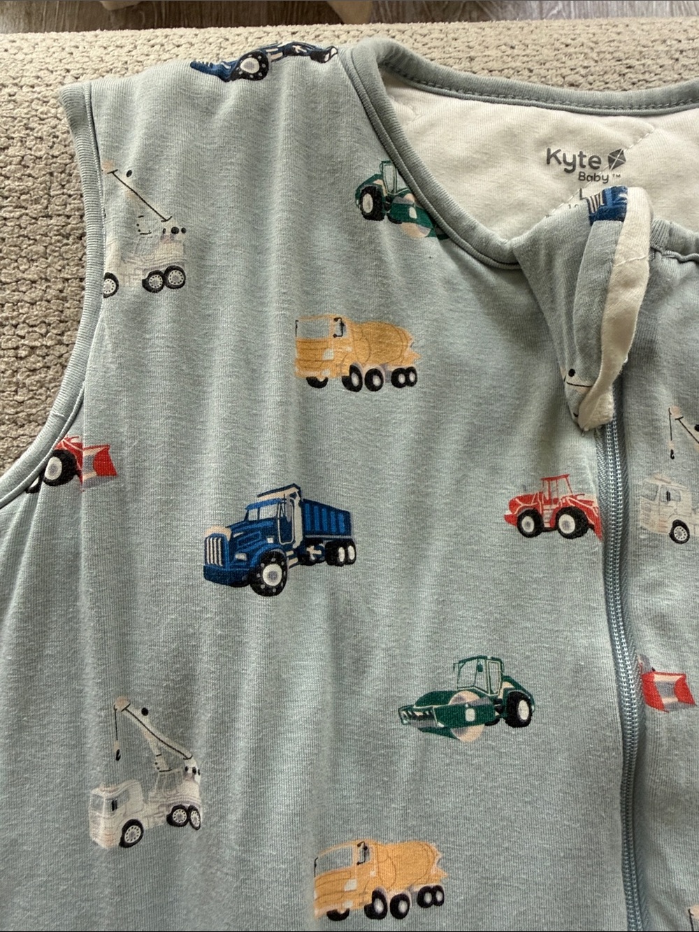 Kyte BABY Light Blue Sleeveless Zip Sleep Sack with Work Truck Print - Picture 3 of 5